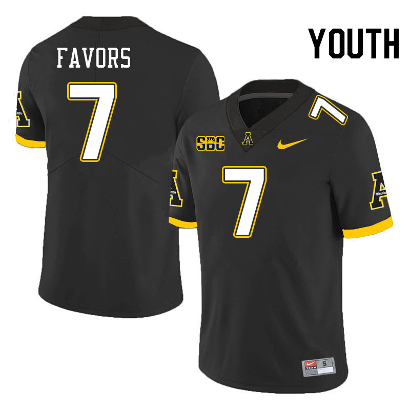 Youth #7 Jordan Favors Appalachian State Mountaineers College Football Jerseys Stitched-Black